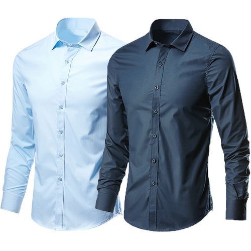 Wholesale- New Arrival Brand Men's Fashion Clothes Mens Solid Color Turn-Down Collar Formal Shirts