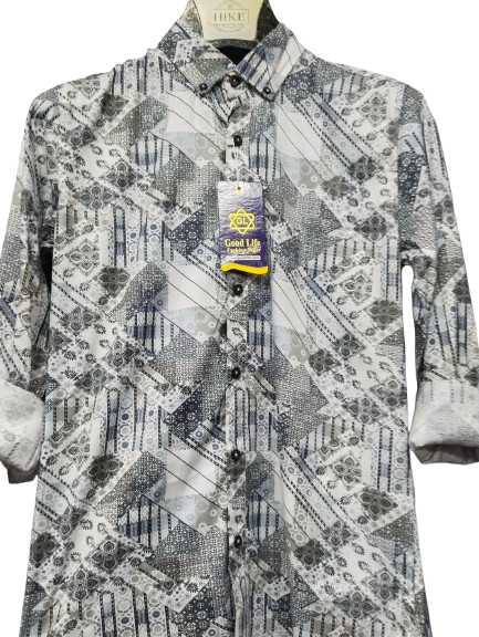 Men's Printed Cotton Button-Down Shirt – Unique Patchwork Design